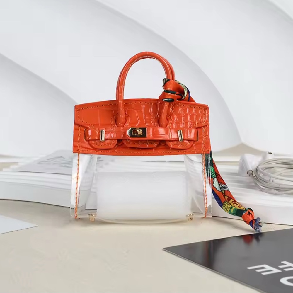 Orange Clear Mini Top-Handle Bag with Scarf Accent